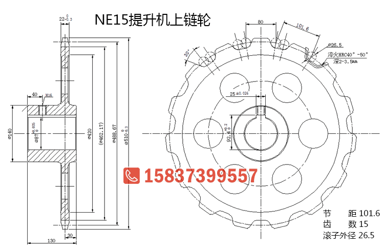 NE15斗式提升機上鏈輪圖紙尺寸